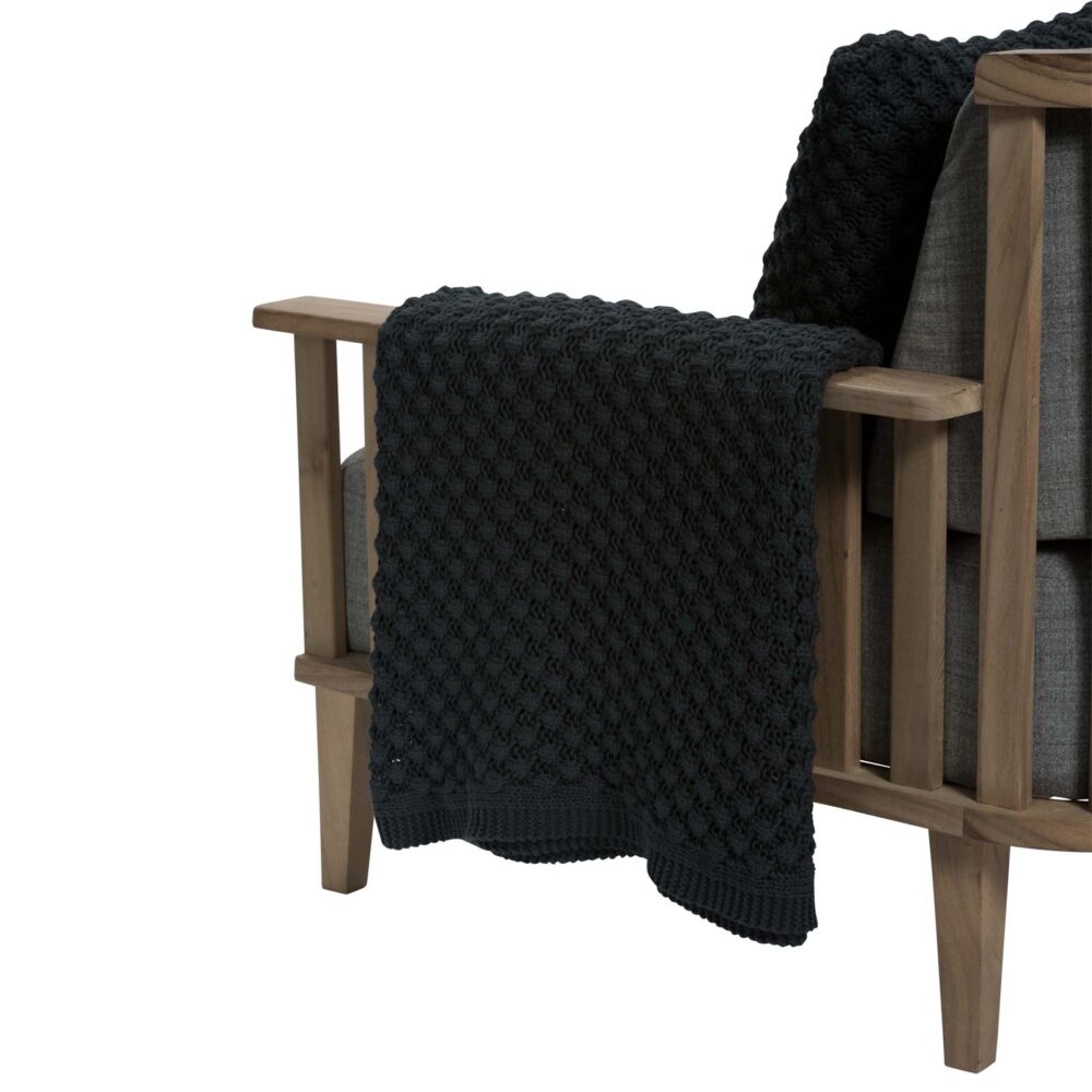tiree throw - charcoal - knitted cotton throw in textured popcorn weave