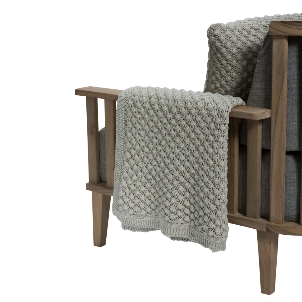 tiree throw - oatmeal - knitted cotton throw in textured popcorn weave
