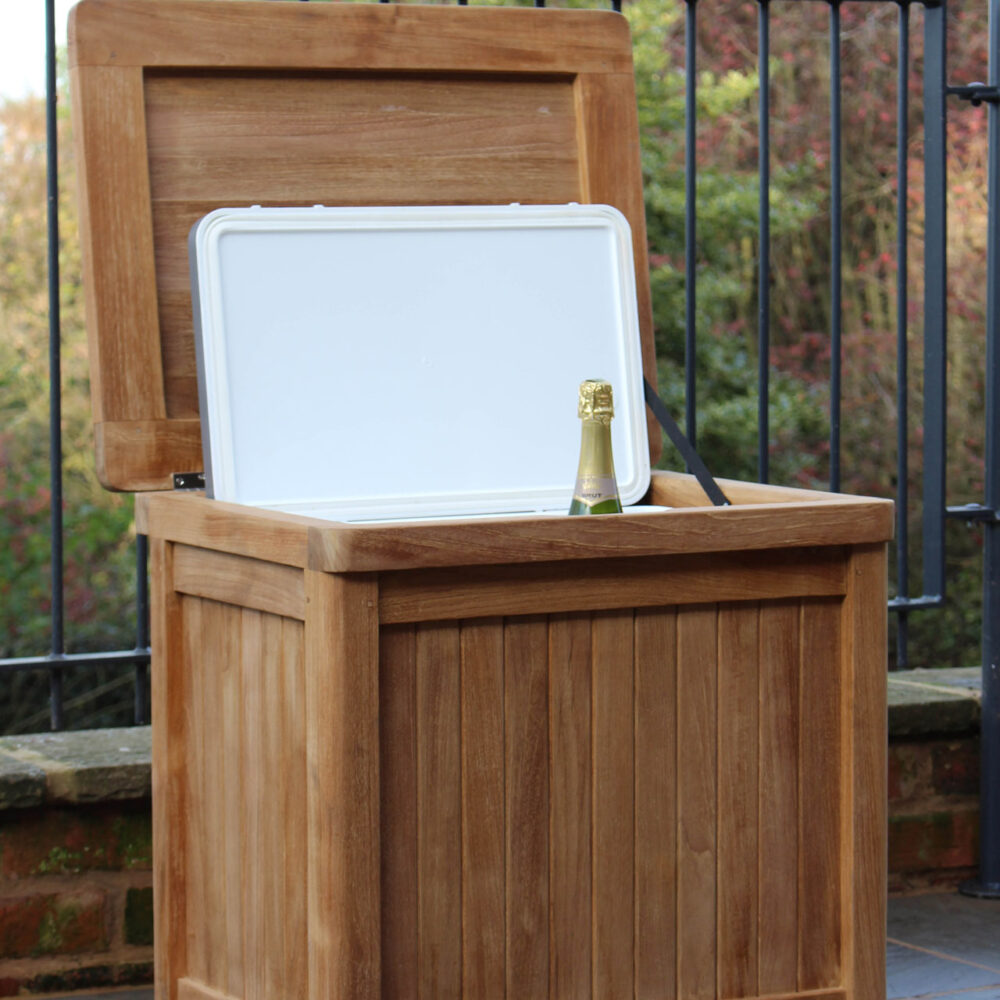 carmel wooden ice chest and occasional table - teak