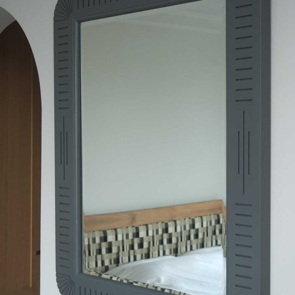 cleopatra carved wooden mirror - painted dark grey