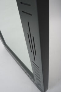 cleopatra carved wooden mirror - painted dark grey - carved detail