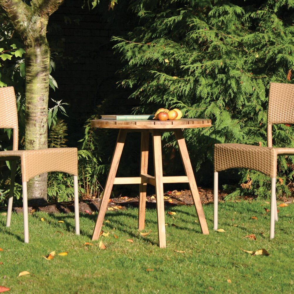 Rollo Outdoor Dining Chair - Camel & Kinsale 60 teak table