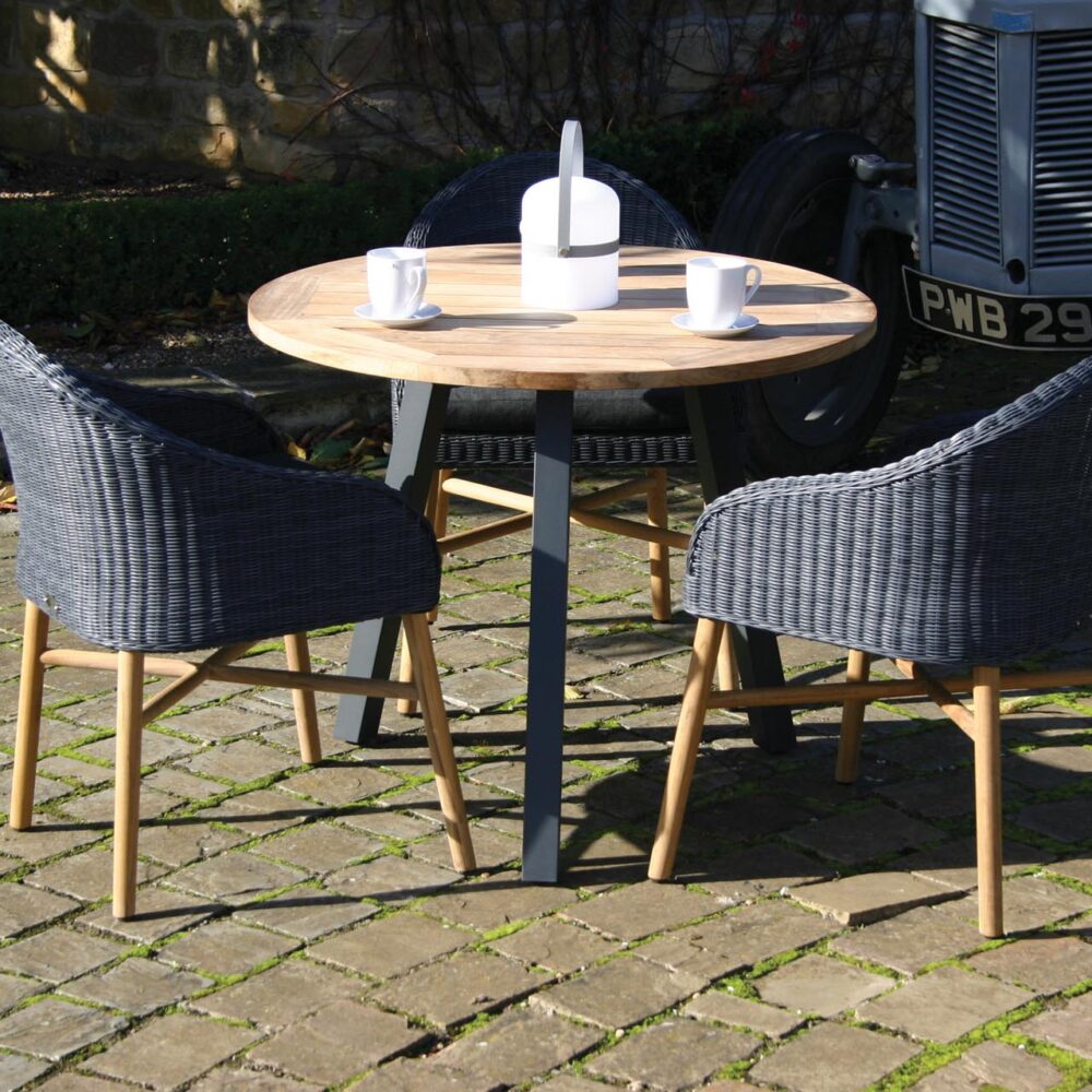 atlantic outdoor dining table 90cm - anthracite/teak with harris dining chairs - slate