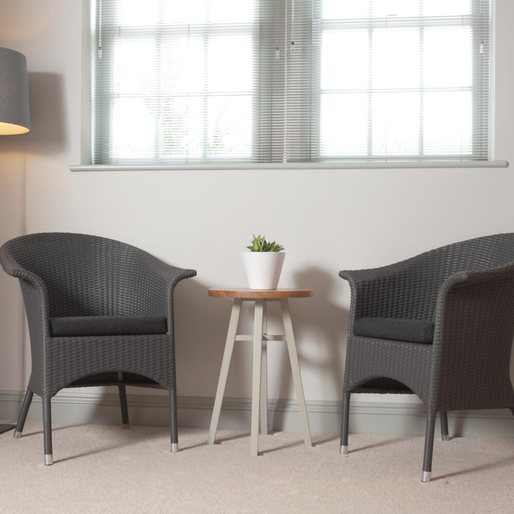 classic armchair, baltic floor lamp & tenby 40cm table