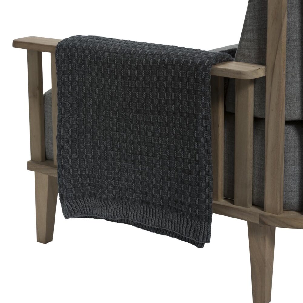 islay throw - charcoal - knitted cotton throw in basket weave