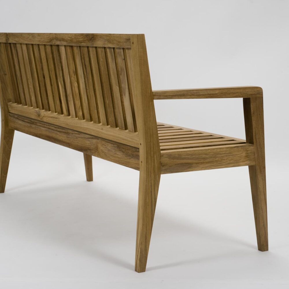 menton outdoor bench - teak - rear 3q