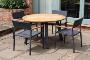 modena outdoor dining armchairs, atlantic 120cm dining table.