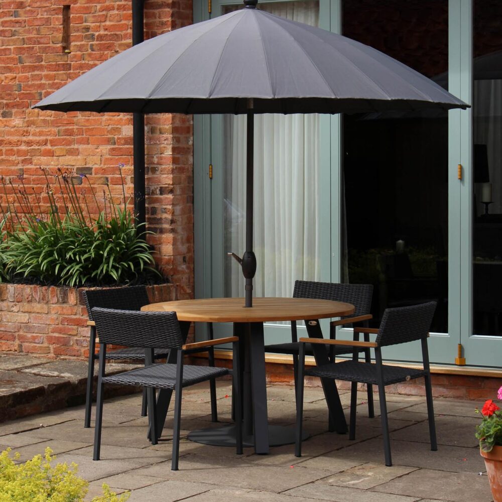 modena outdoor dining chairs, atlantic 120 table and spoke parasol - slate