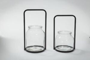 moria hurricane lamps - clear glass and black metal hurricane lamps - large and medium