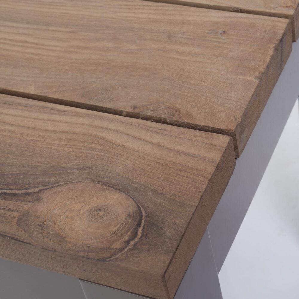 reclaim outdoor dining bench - kubu / teak - detail