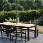 reclaim dining table and modena chairs - anthracite / teak with parasol