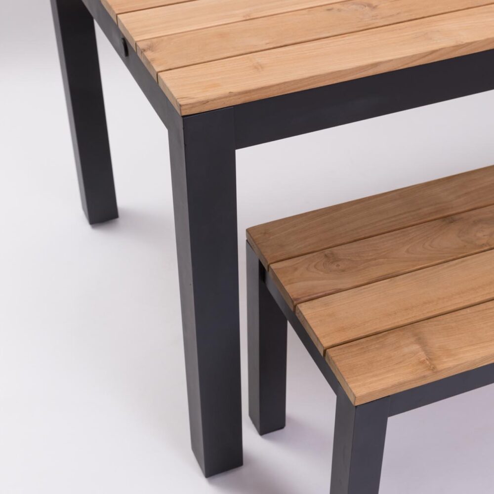 reclaim outdoor dining table & bench anthracite / teak - detail