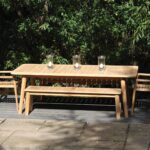 shoreditch outdoor dining range - teak - rectangular dining table - dining bench & dining chair with arms.