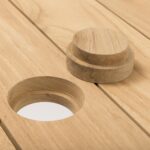 shoreditch outdoor dining table - teak - rectangular table - parasol plug detail