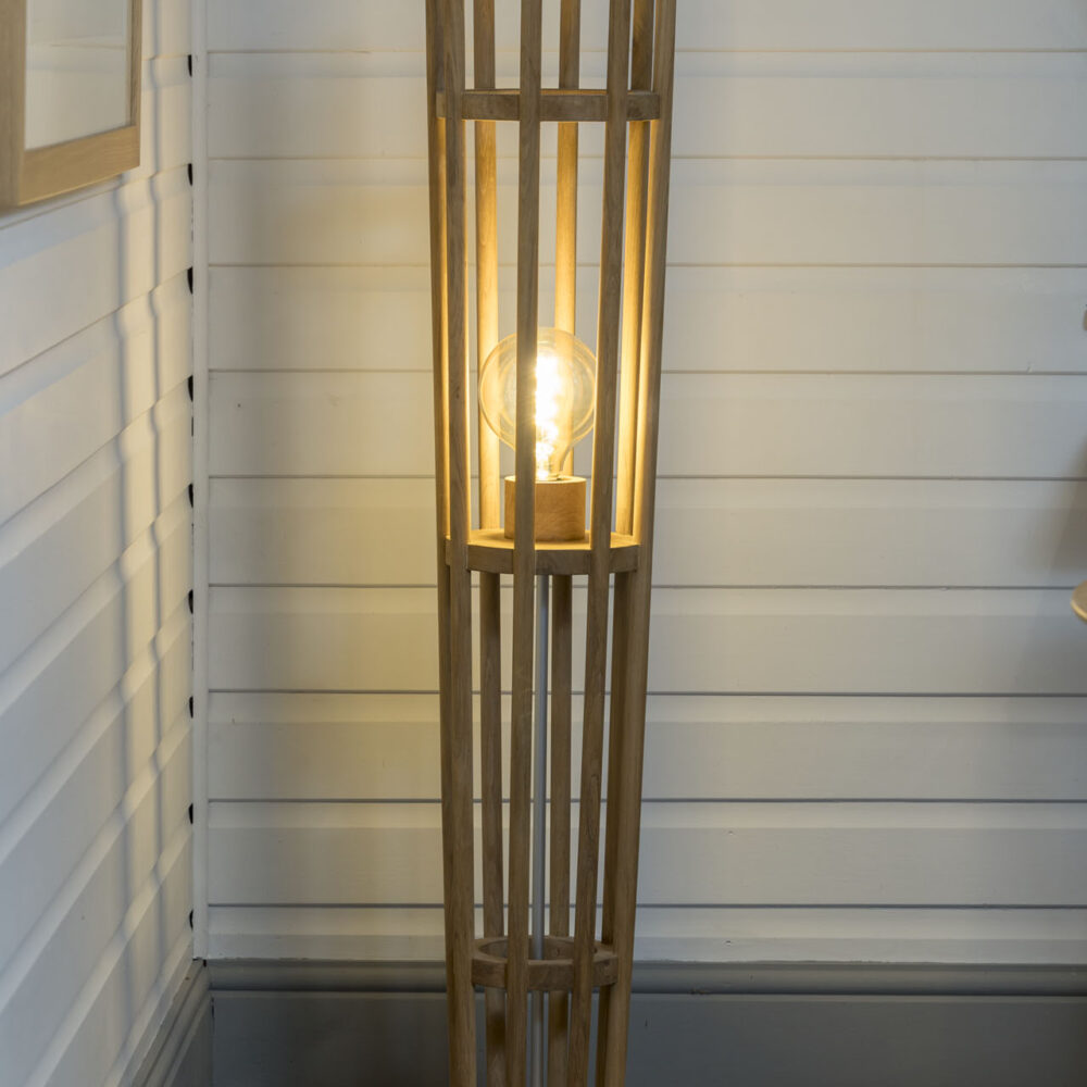 spindle wooden floor lamp