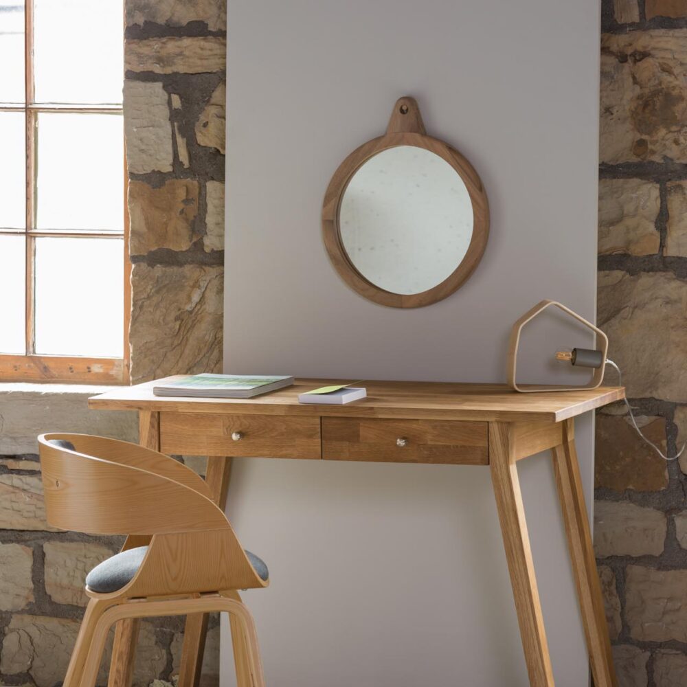tenby desk / dressing table - all natural, enso 40cm mirror, quin lamp