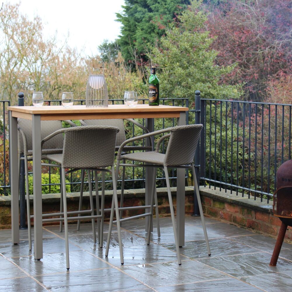 valencia barstool kubu and atlantic high table - teak / kubu