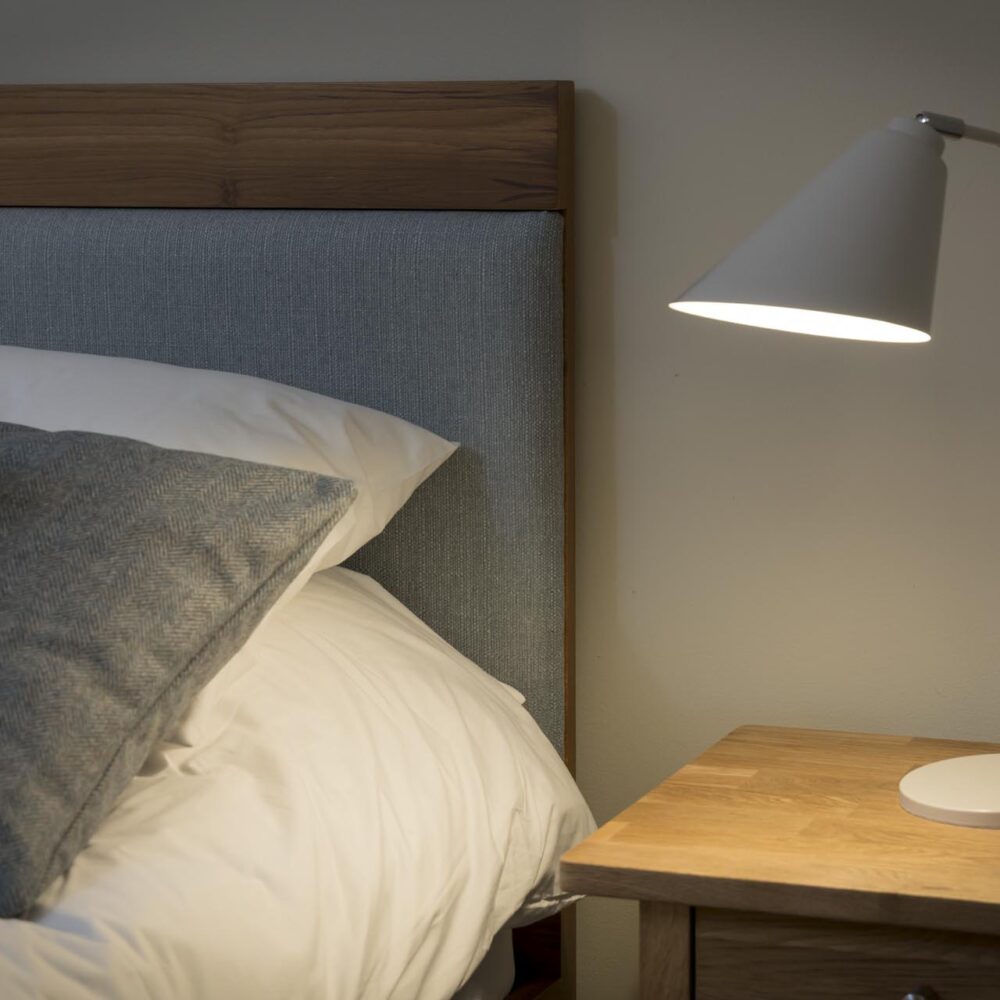 walter teak bed and bloomsbury soft white - mood