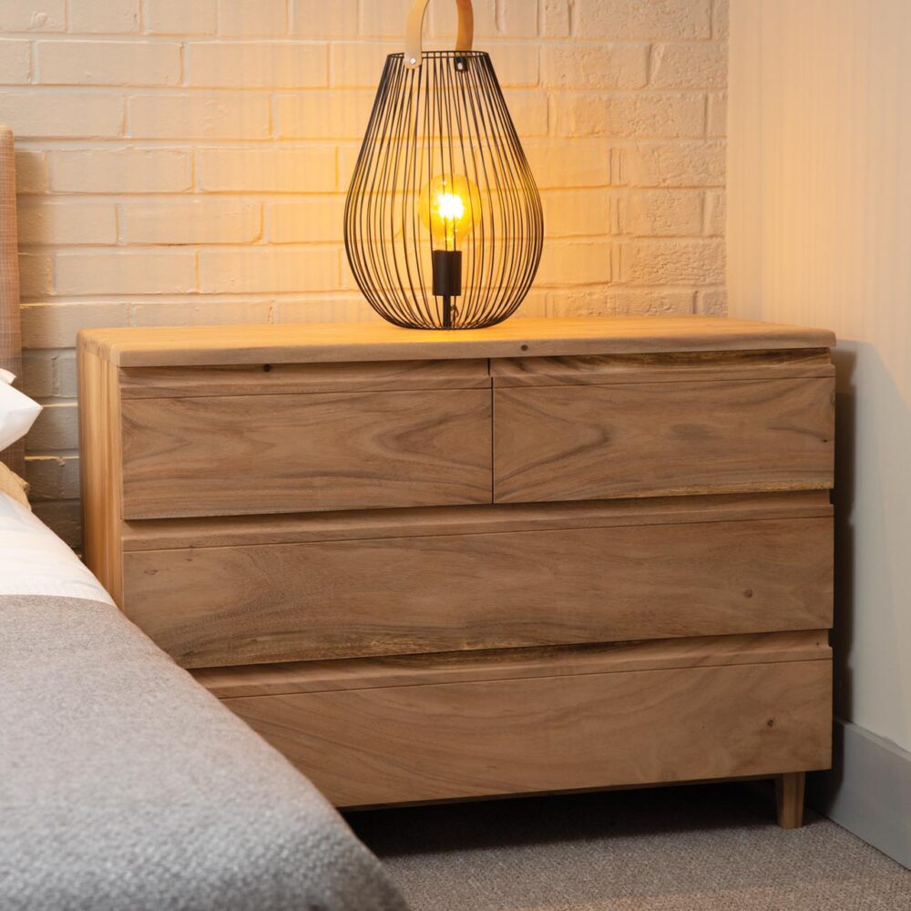 ark chest of drawers - natural finish with cage large table lamp