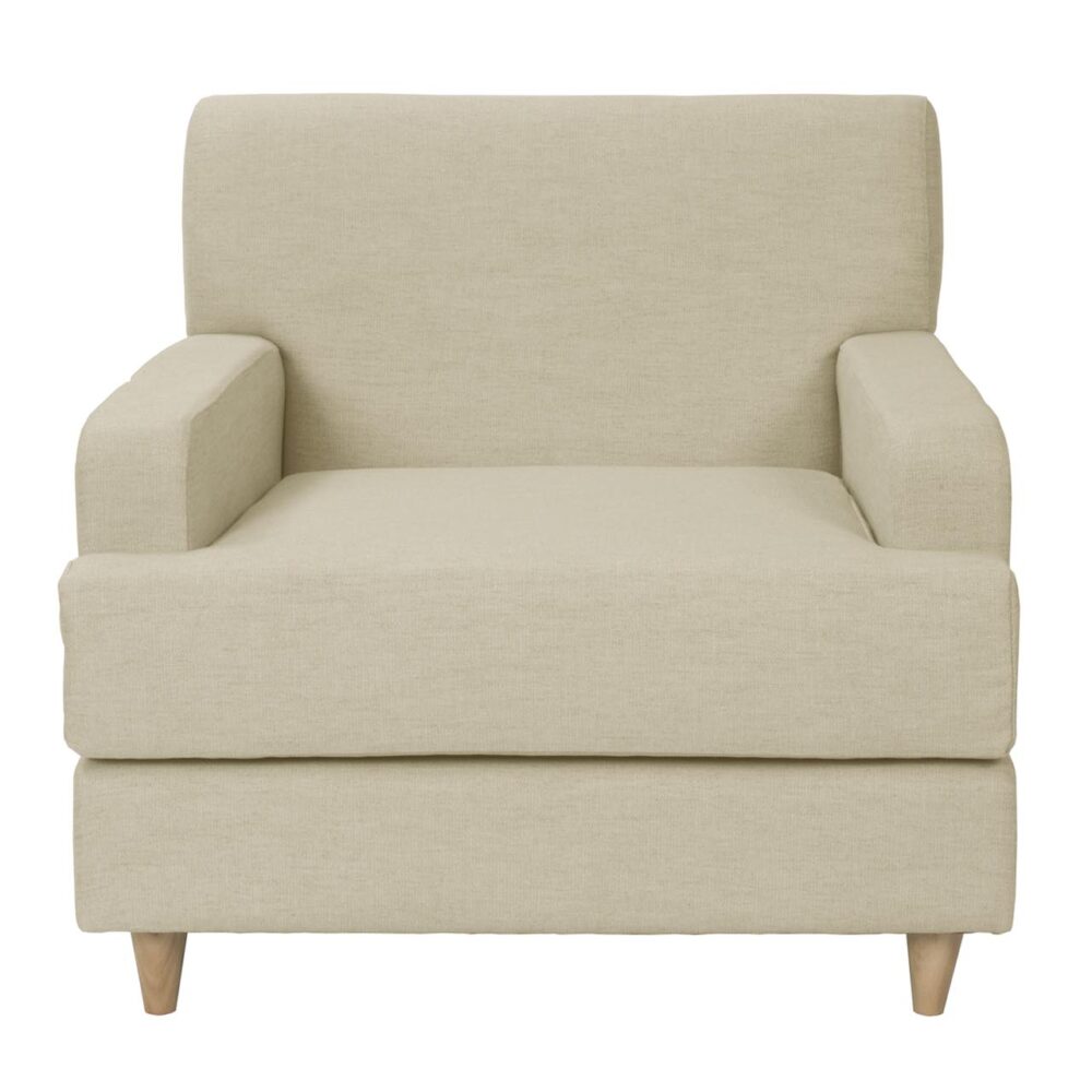 Brighton fully upholstered armchair - with fixed back, foam cushions and wooden feet.