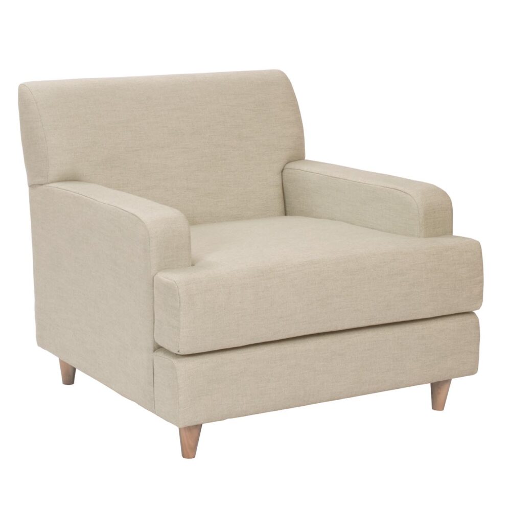 Brighton fully upholstered armchair - with fixed back, foam cushions and wooden feet.