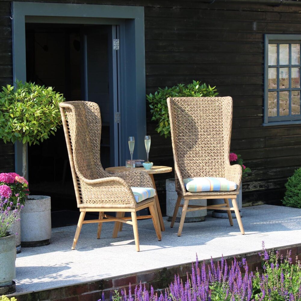 madagascar high back armchair with pads in cap ferret + kinsale 60cm outdoor table