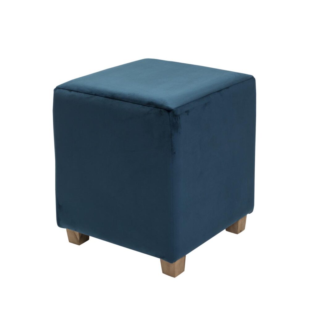 paris upholstered cube with solid wood feet - shown in velvet-petrol