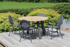 atlantic 120 table - teak / anthracite with rivoli chairs slate