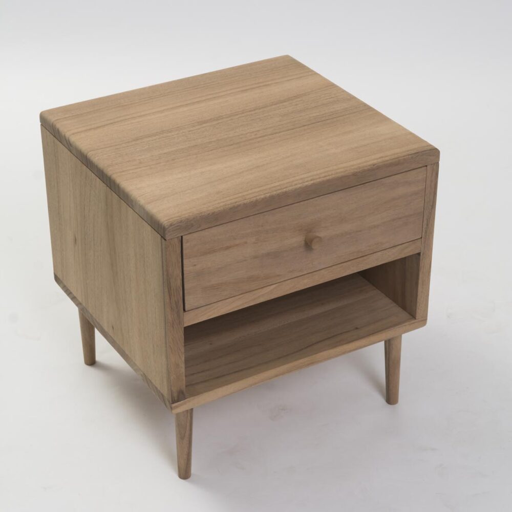 shoreditch wooden bedside table 3q view - natural finish (no treatment)