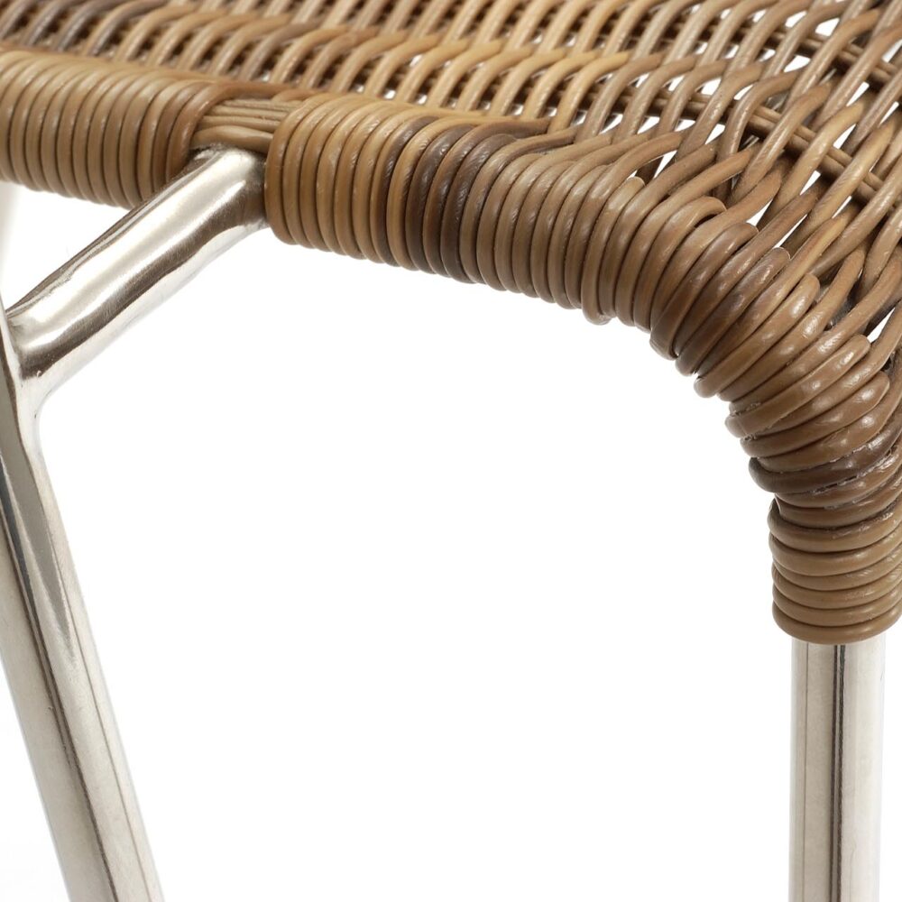tangiers outdoor dining chair with arms - stainless steel / summergrass - detail of frame and weave