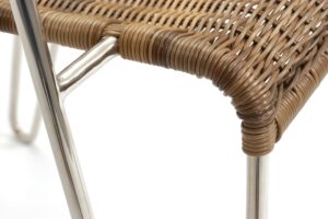 tangiers outdoor dining chair with arms - stainless steel / summergrass - detail of frame and weave