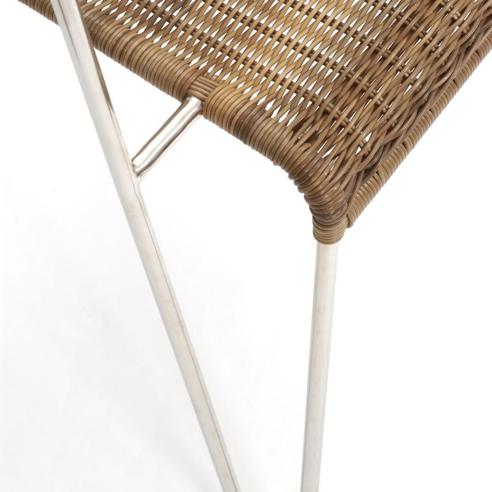 tangiers outdoor dining chair with arms - stainless steel / summergrass - detail of frame and weave