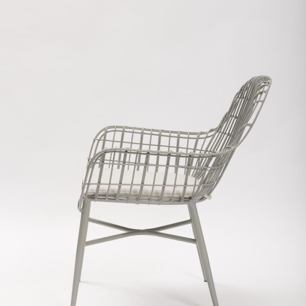 tunis armchair - putty - profile view - powder coated aluminium chair with distinct profile.