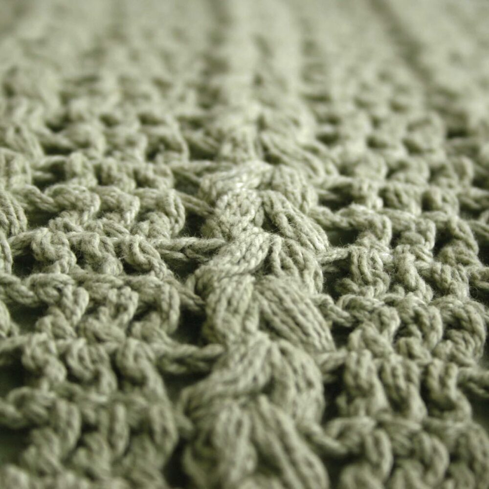 45cm crochet cushion cover - prairie green - detail shot