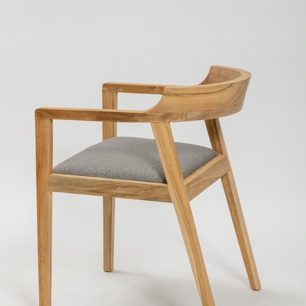 hampstead dining chair - rear 3q view of teak dining chair with upholstered seat pad
