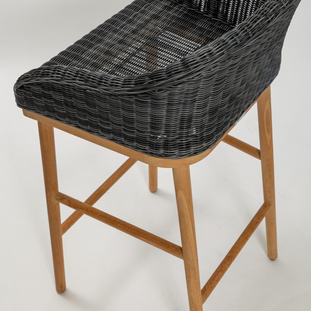 harris outdoor bar-stool - synthetic slate weave / teak - detail