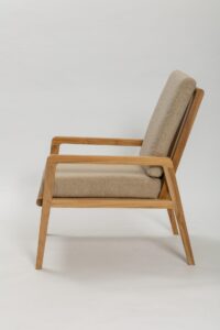 palm springs armchair - teak armchair with upholstered seat and back in pelage pumice - profile view