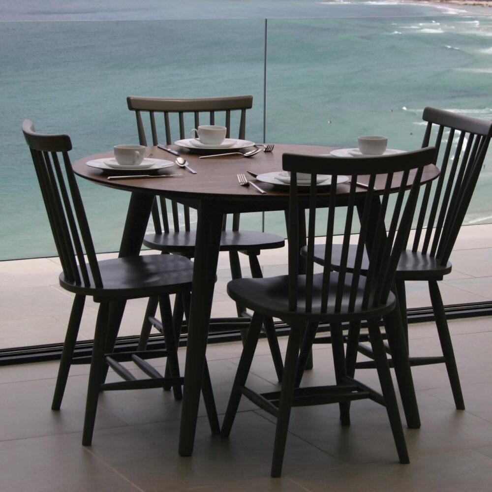 marseille 110cm round table - shale, with rib chairs and repas porcelain