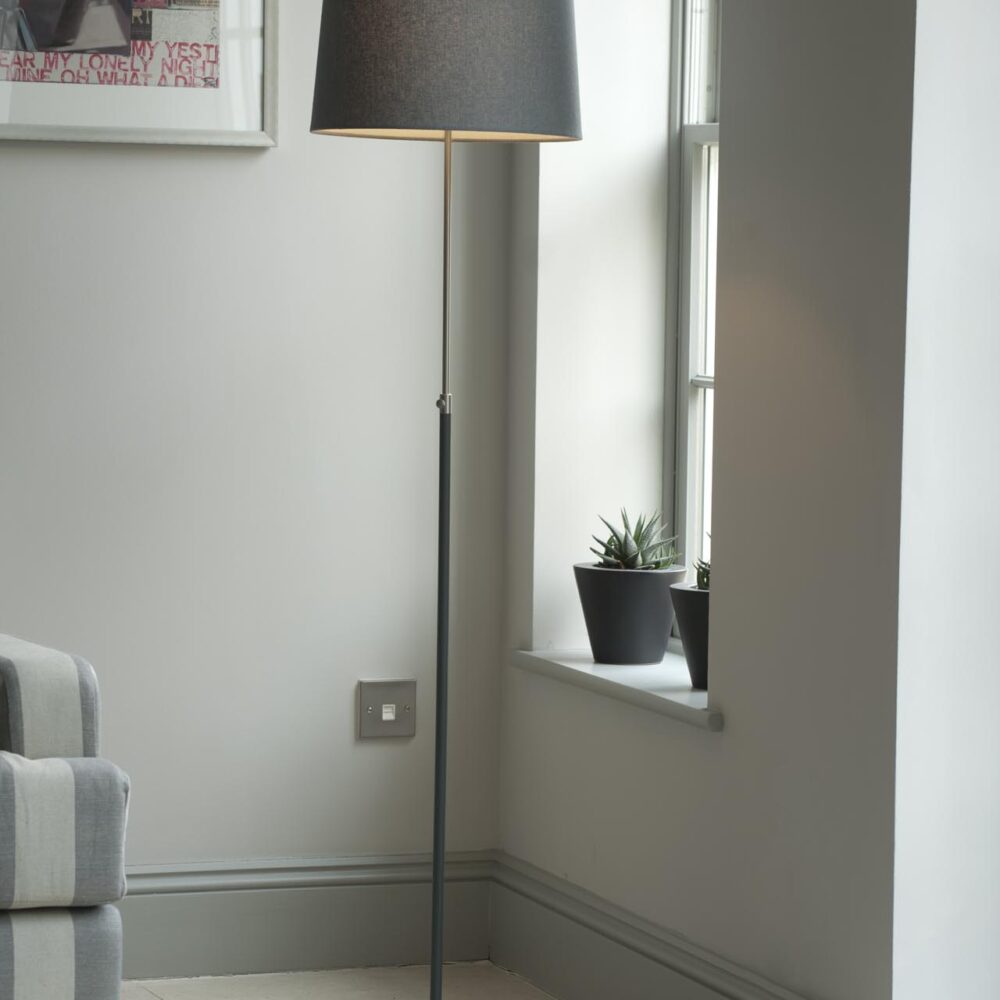 baltic floor lamp - dark grey - mood - shown with the 35/30 shade in grey