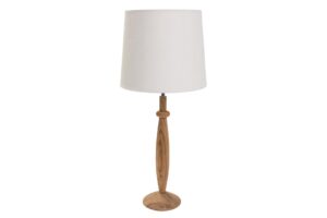 chloe table lamp base - teak. turned wooden lamp base in teak, shown with a 30/25 shade in white.