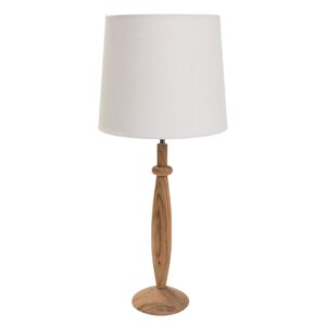 chloe table lamp base - teak. turned wooden lamp base in teak, shown with a 30/25 shade in white.