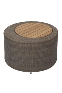 concentric outdoor coffee table - synthetic summergrass weave / teak top insert