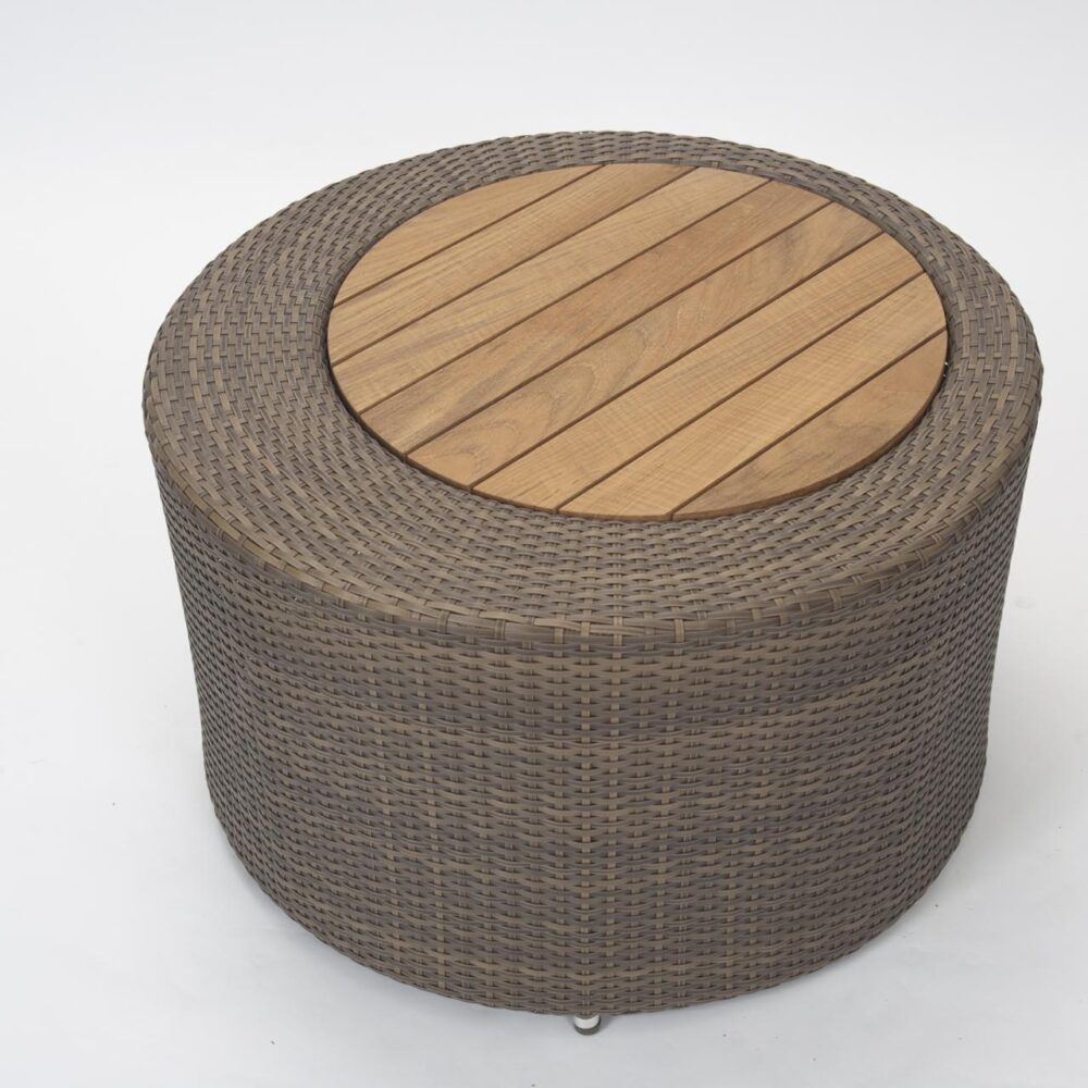 concentric outdoor coffee table - synthetic summergrass weave / teak top insert