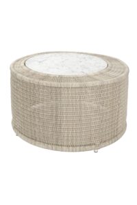 concentric outdoor coffee table - silky white weave / carrara marble top