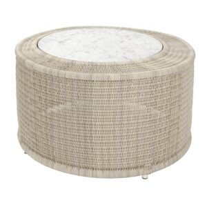 concentric outdoor coffee table - silky white weave / carrara marble top