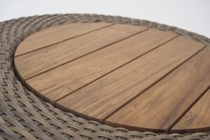 concentric outdoor side table - summergrass weave / teak top insert - detail