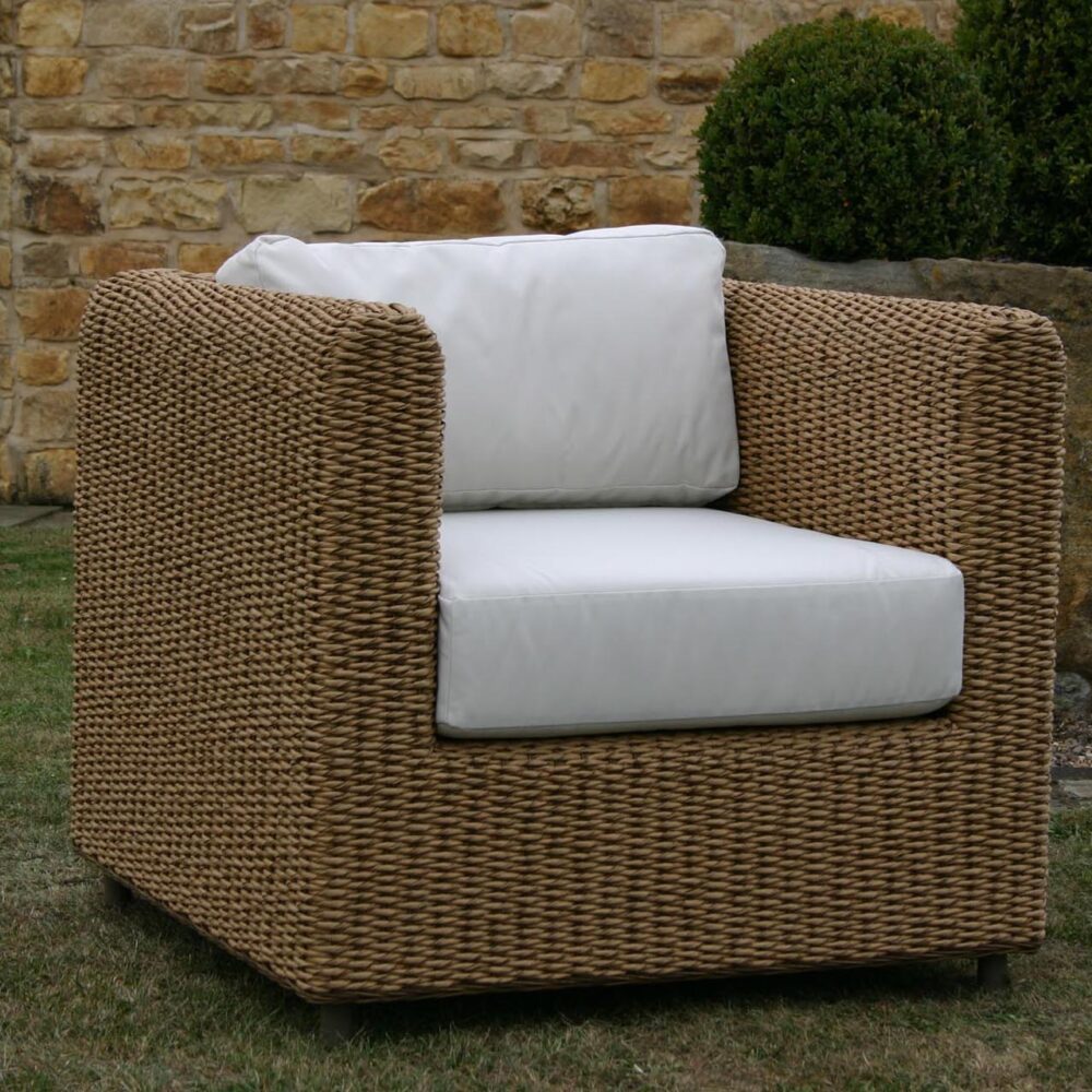 malibu outdoor armchair - synthetic water hyacinth weave with cream upholstery