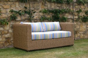 malibu outdoor sofa - synthetic water hyacinth weave with cap ferret upholstery