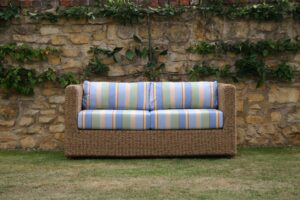 malibu outdoor sofa - synthetic water hyacinth weave with cap ferret upholstery
