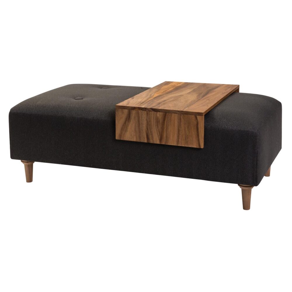 marylebone upholstered footstool / table - made to order upholstered coffee table with button detail - shown with wooden tray